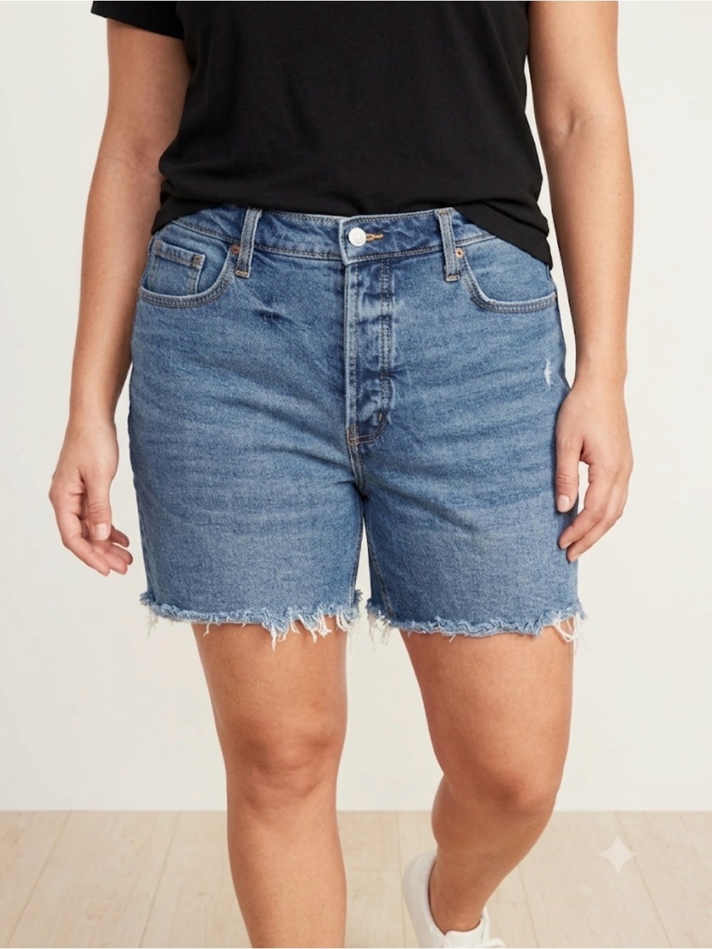 Old Navy OG Straight Denim Shorts 16 High Rise Button Fly Frayed Raw Hem Smooth